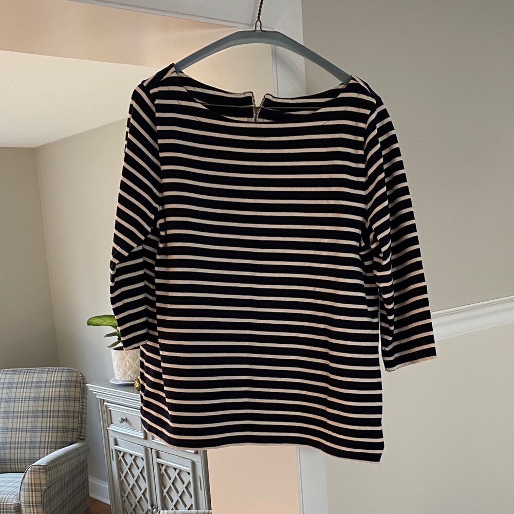 Ann Taylor Loft Elegant Black and White Striped Long Sleeve Top